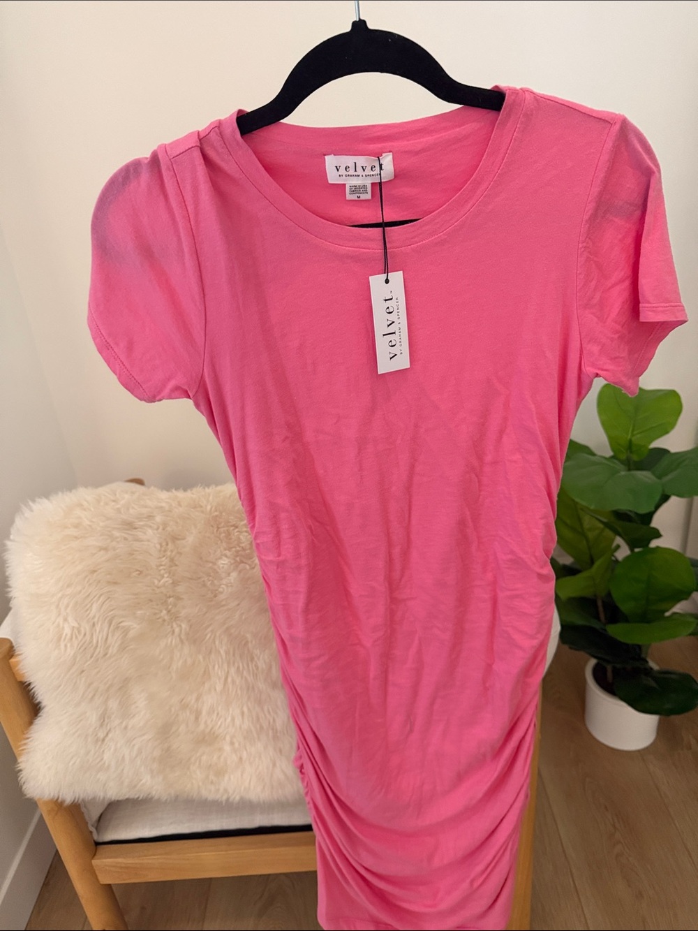Velvet Bright Pink Short Sleeve Tee Dress